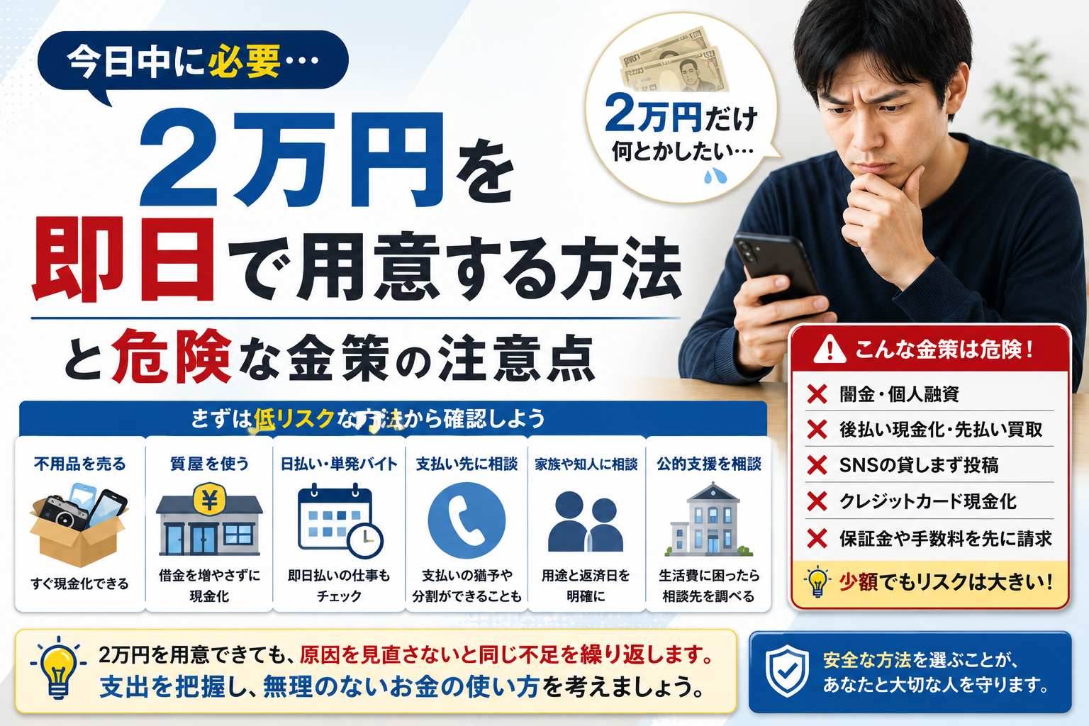 2万円を即日で用意する方法と危険な金策の注意点