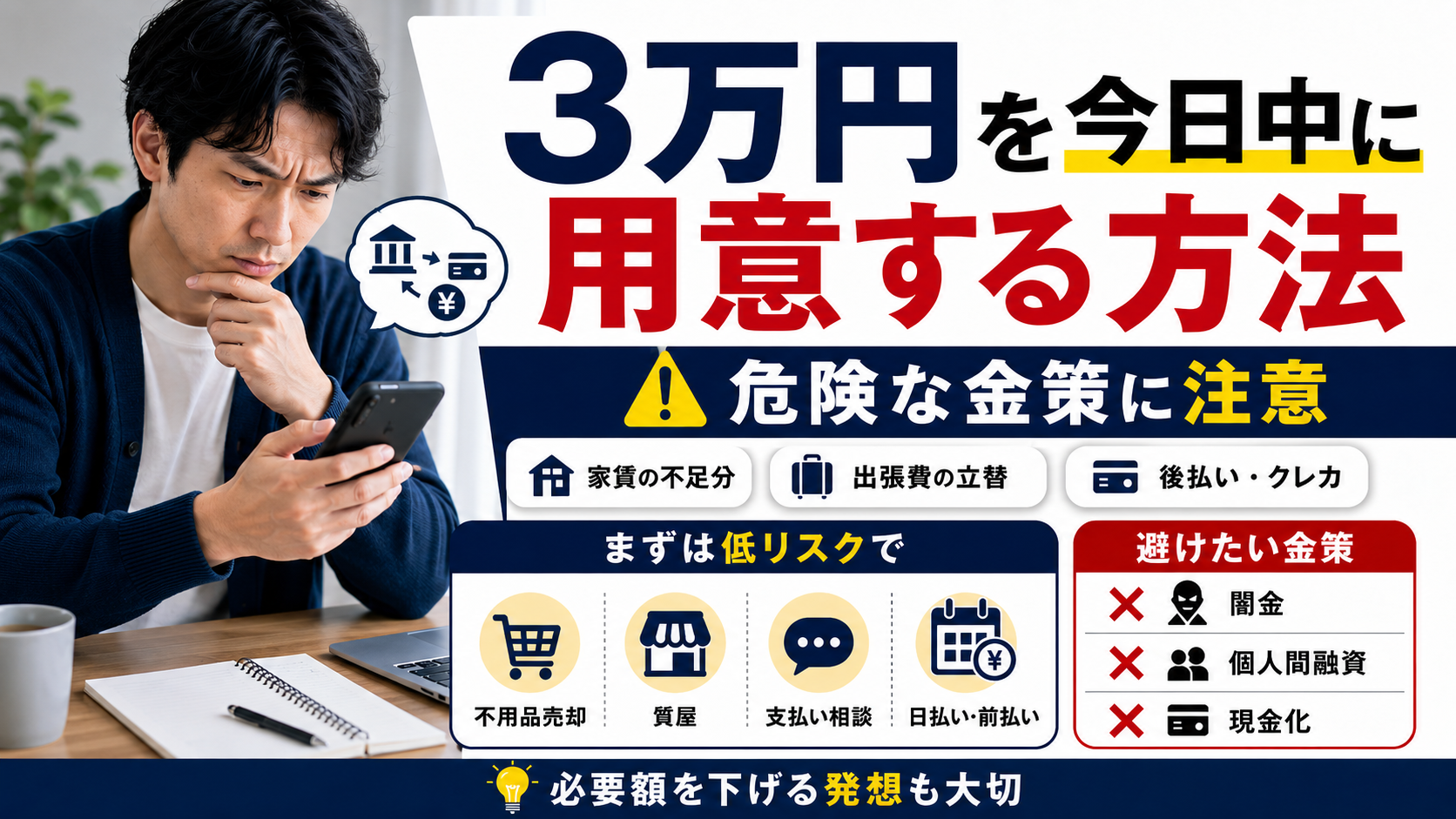 3万円を今日中に用意する方法と危険な金策の注意点