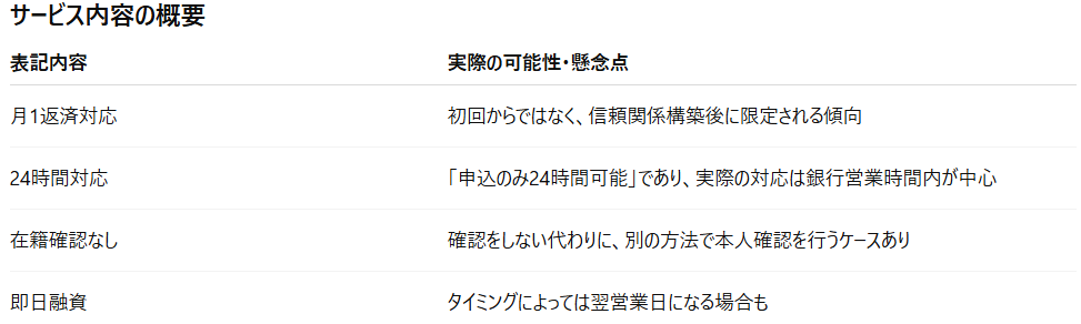 ソフト闇金ドラゴンローンのサービスの概要についての表
