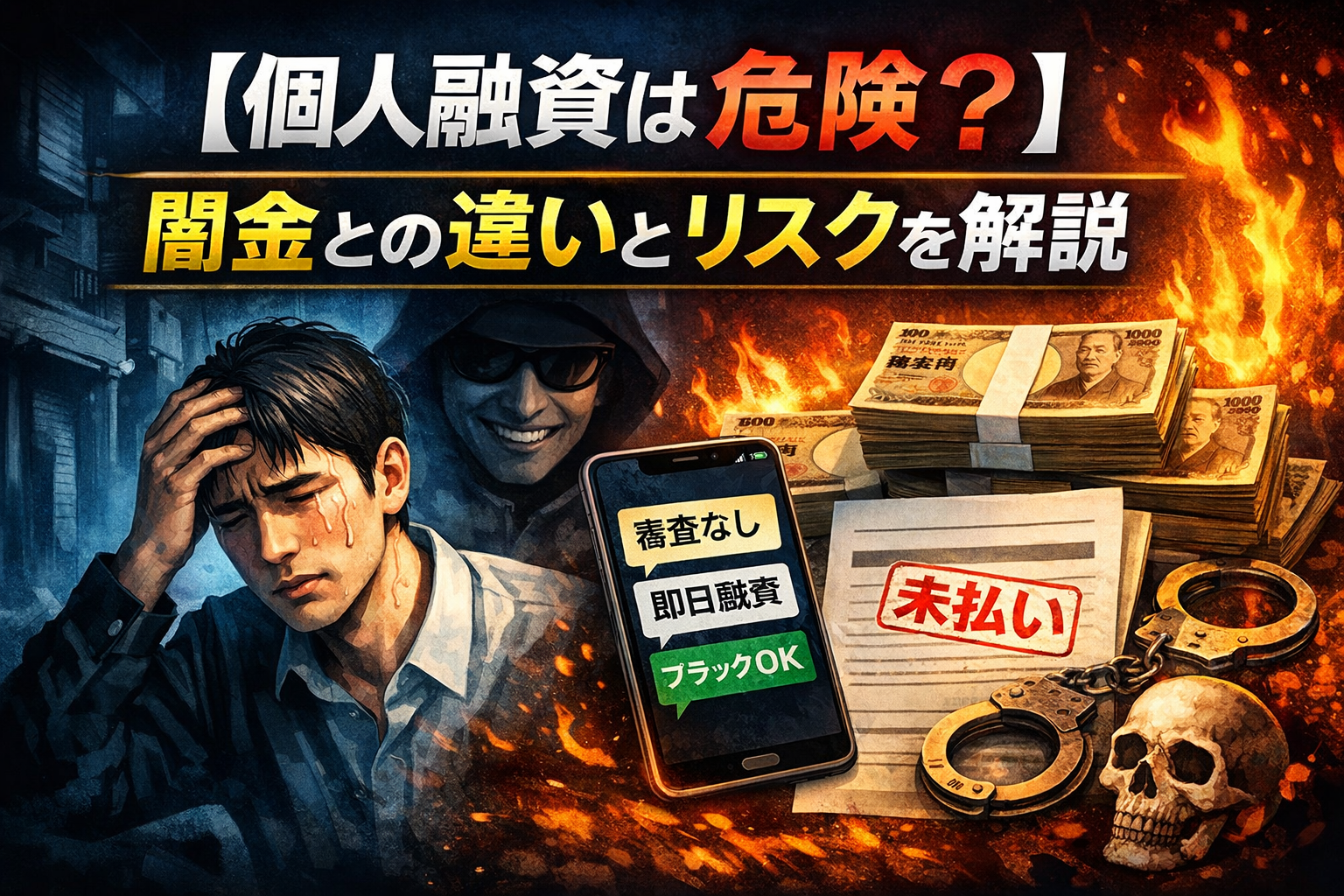 個人融資について、闇金との違いとリスクについて解説した記事のアイキャッチ画像