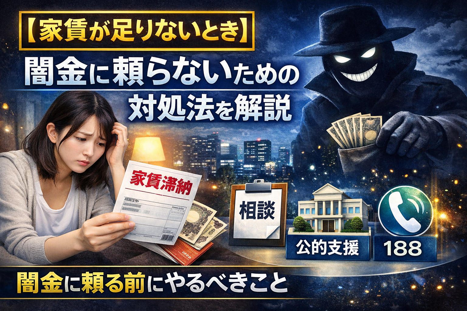 家賃が足りないとき、闇金に頼らないための対処法について解説した記事のアイキャッチ画像