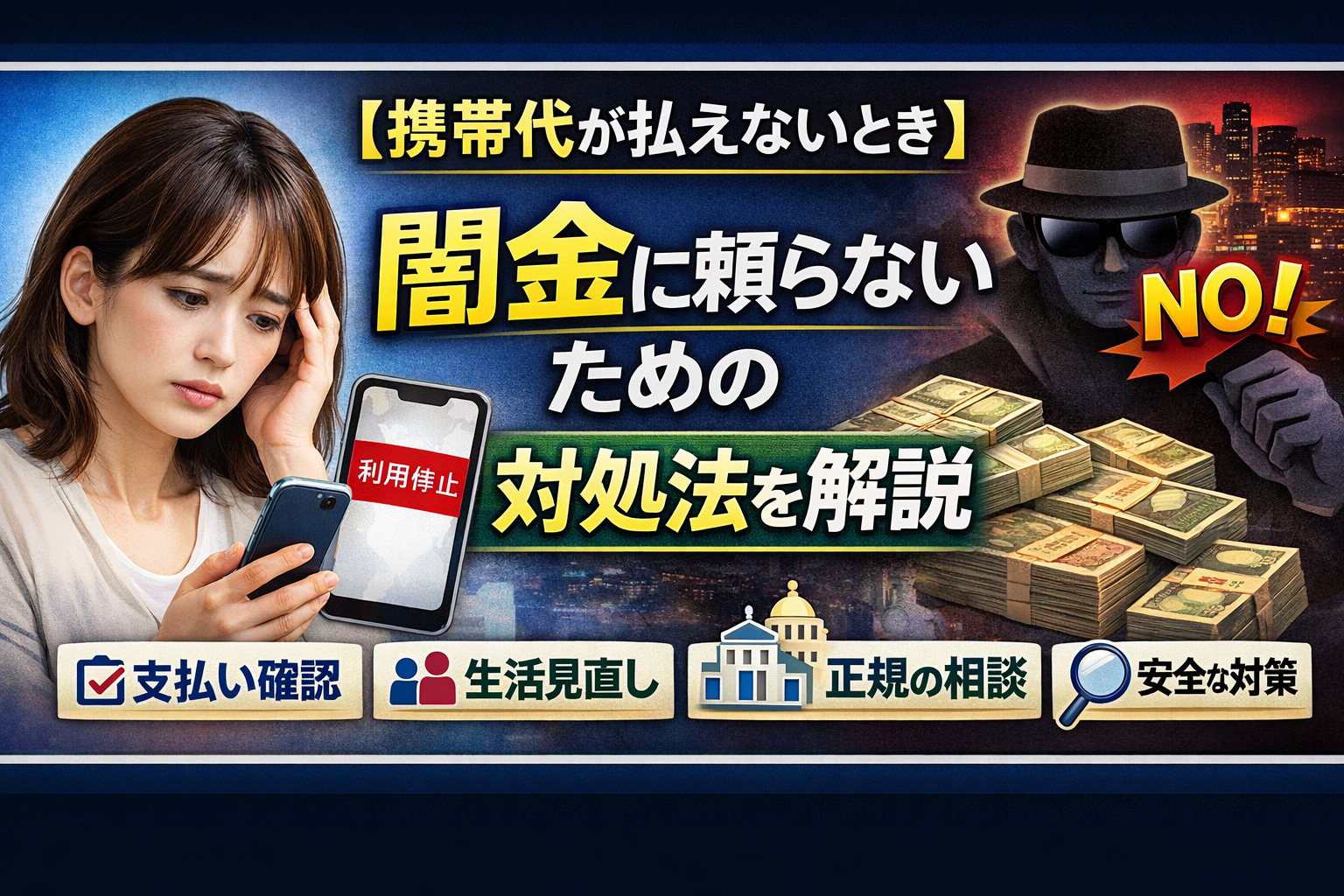 携帯代が払えない時に闇金に頼らないための対処法を解説した記事のアイキャッチ画像