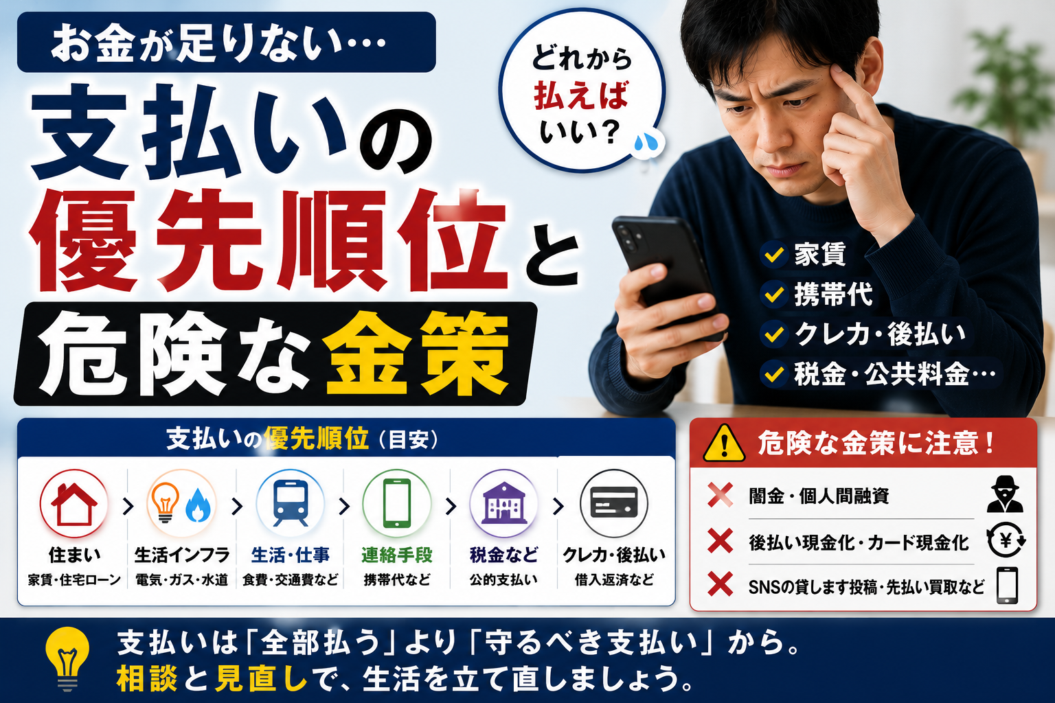 支払いにお金が足りない時の優先順位と危険な金策