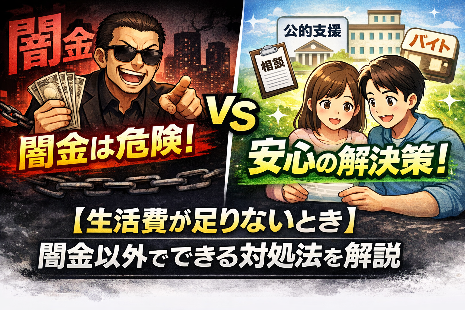 生活費が足りないとき、闇金以外の安全な借り入れ方法と資金調達方法について解説した記事のアイキャッチ画像
