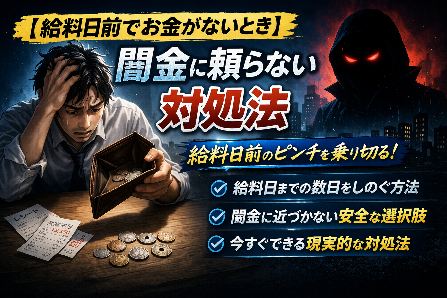 給料日前でお金がないときに闇金に頼らないための対処法を解説した記事のアイキャッチ画像