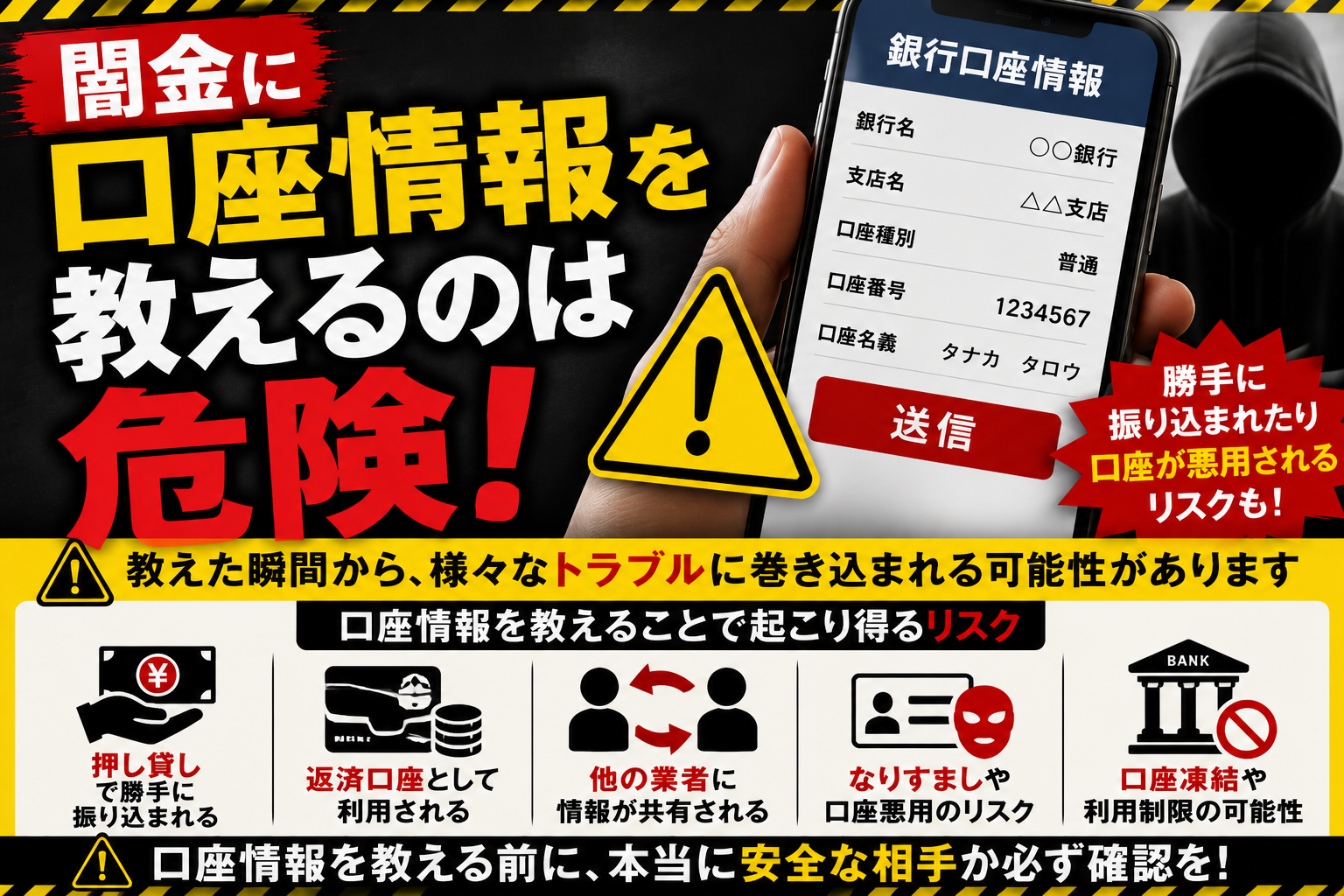 【闇金に口座情報を教えるのは危険】悪用リスクと対処法