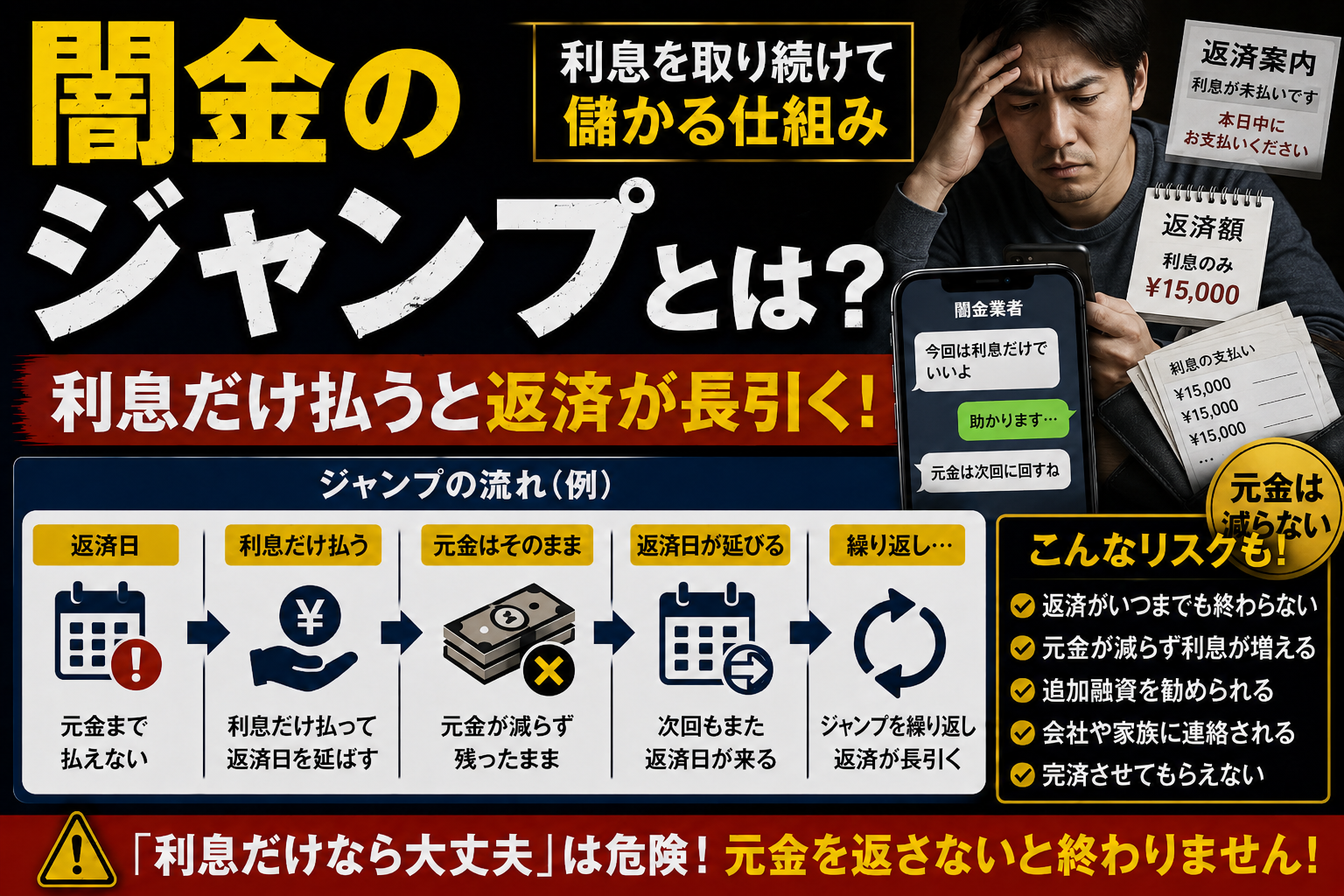 【闇金のジャンプとは？】利息だけ払うリスクを解説