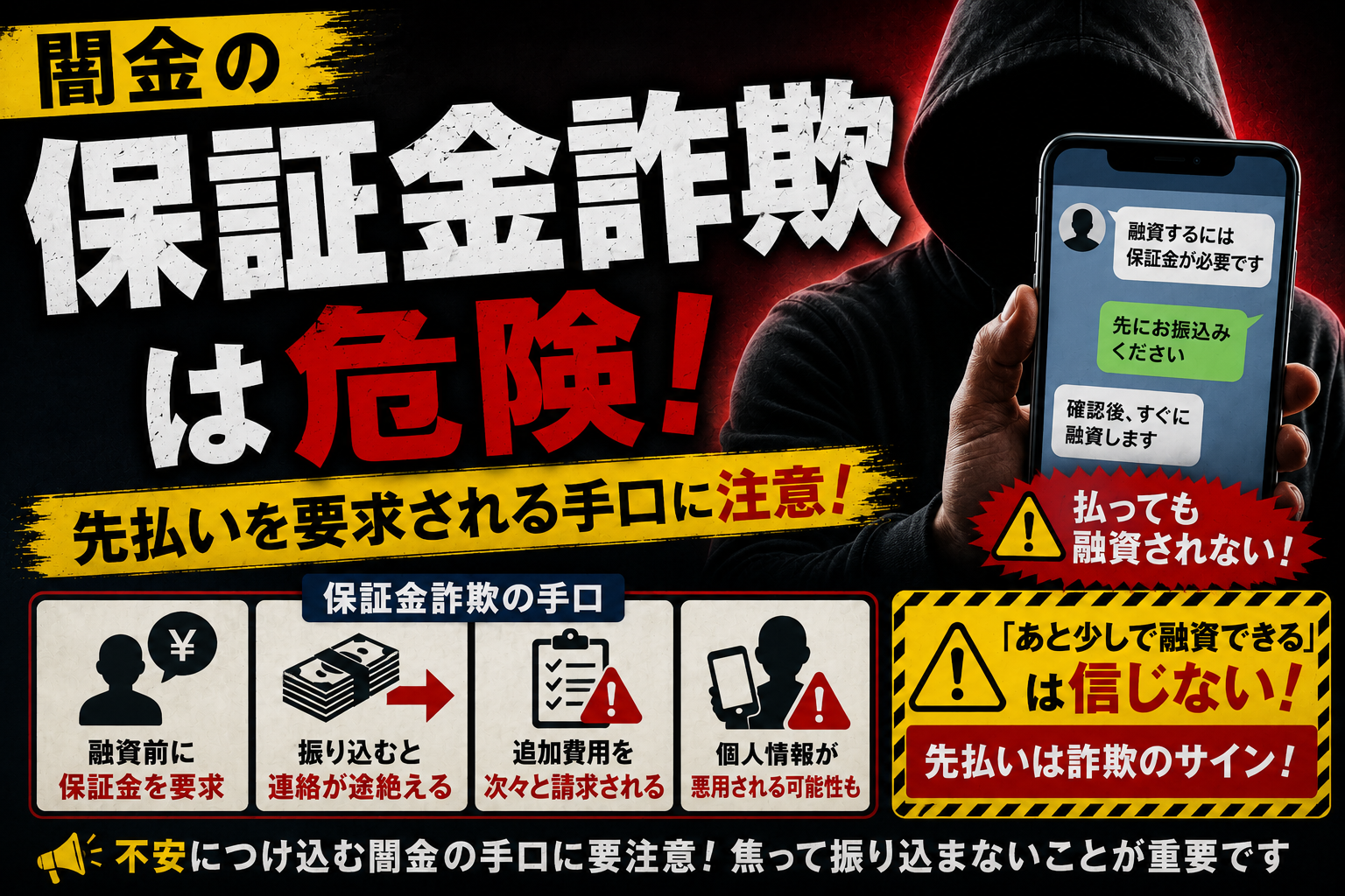【闇金の保証金詐欺は危険】先払いを要求される手口を解説