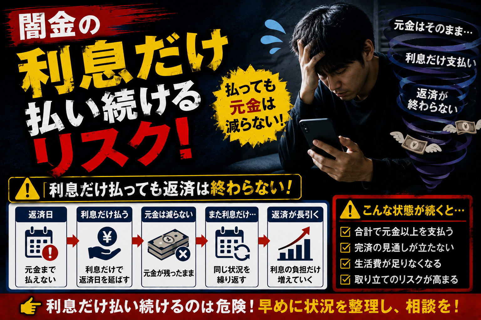 【闇金の利息だけ払い続けるリスク】元金が減らない理由