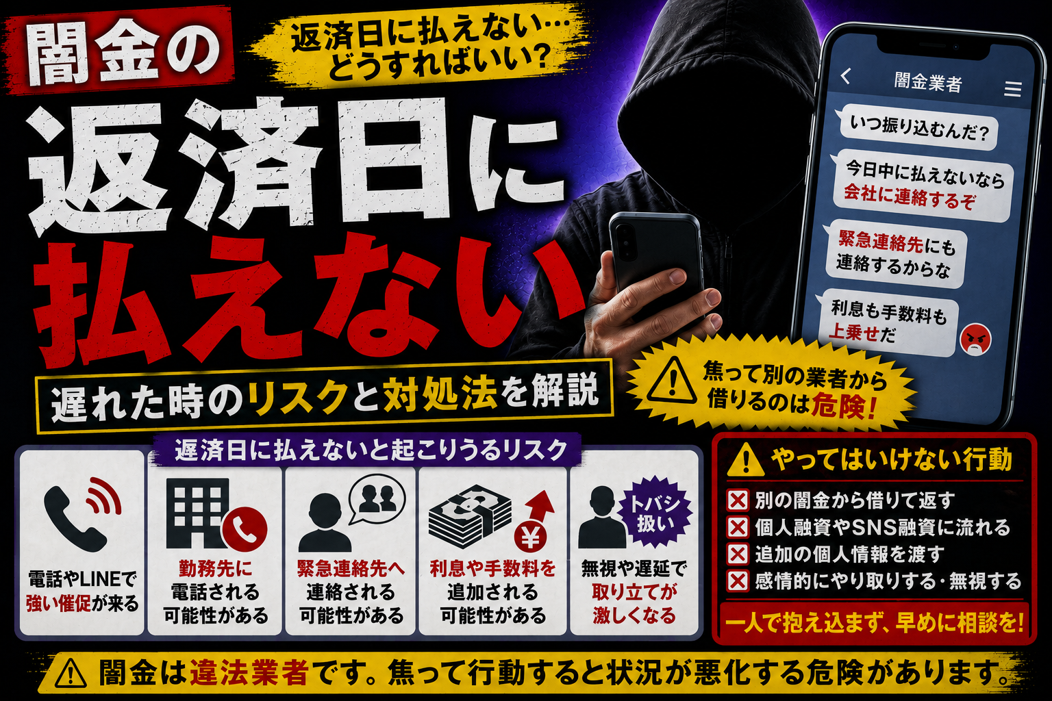 【闇金の返済日に払えない】遅れた時のリスクと対処法