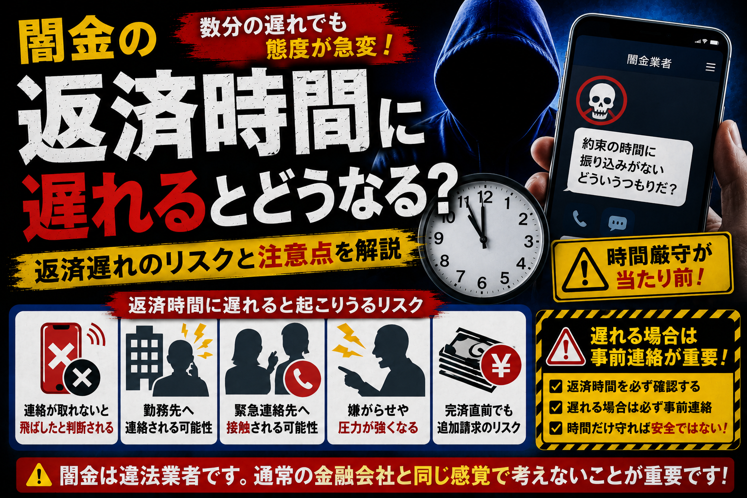 【闇金の返済時間に遅れるとどうなる？】返済遅れのリスクと注意点
